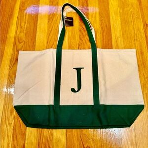 NEW Nicole's Boutique Embroidered "J" Monogramed Open Top Canvas Tote Bag Bag